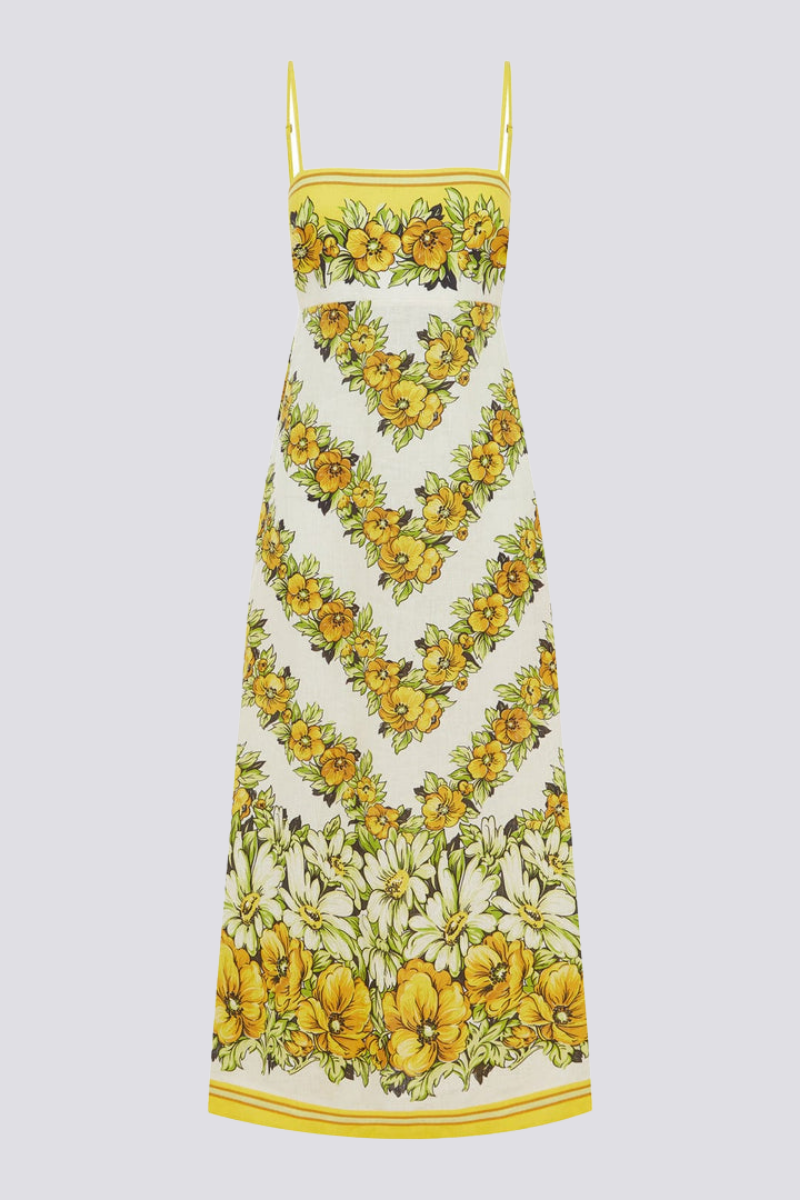 Wilhelmina® | Yellow Spaghetti Strap Maxi Dress With Floral Print