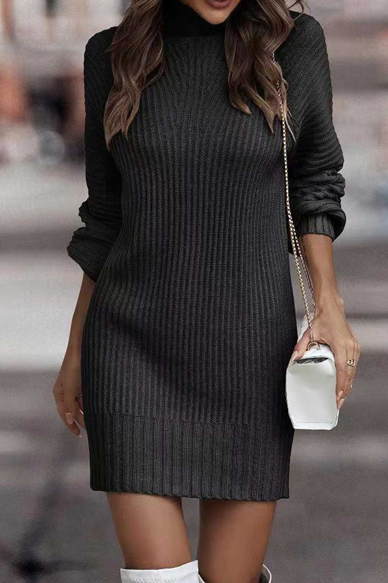 Larisa | Solid color turtleneck sweater dress