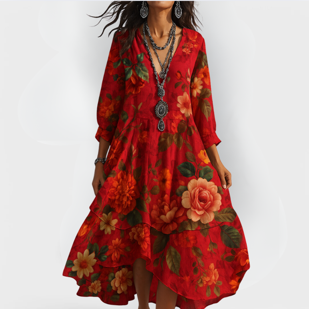 Samantha | Women Vintage Boho V-Neck Summer Dress
