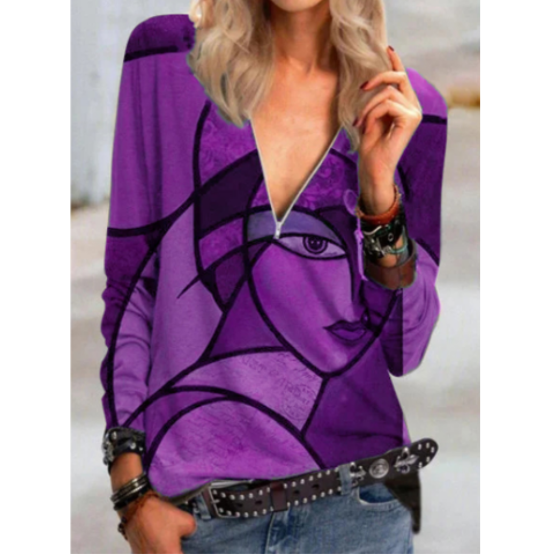 Brunetta® | Stylish V-Neck Blouse With Abstract Print