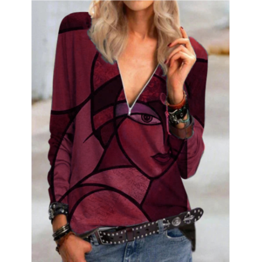 Brunetta® | Stylish V-Neck Blouse With Abstract Print