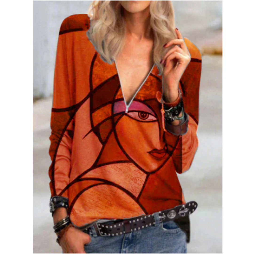 Brunetta® | Stylish V-Neck Blouse With Abstract Print