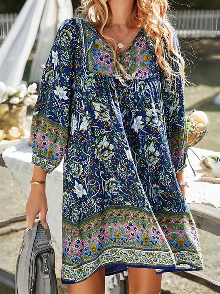 Kristen® | Elegant Half-Sleeve Floral Dress