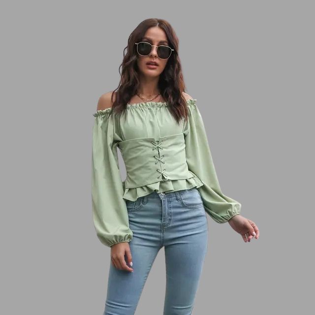 Katerina® | The-Shoulder Blouse With Lace Front
