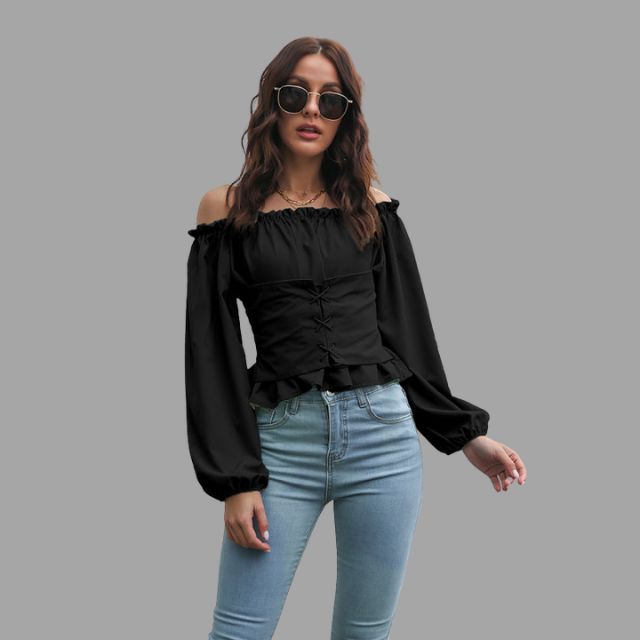 Katerina® | The-Shoulder Blouse With Lace Front