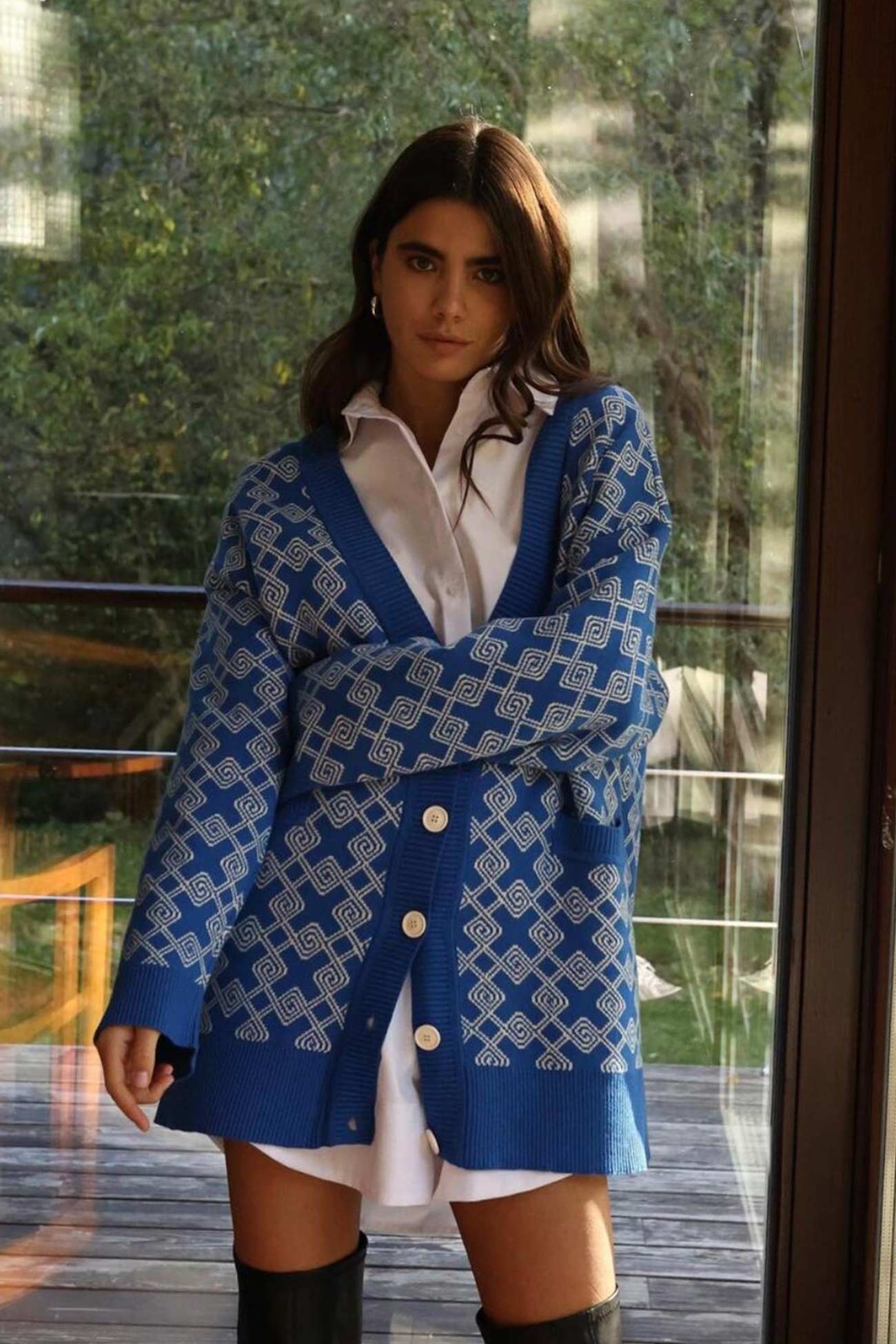 Teresa | Cardigan with a geometric pattern and a V-neck