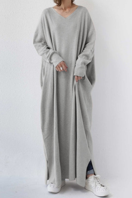 Elsa | V-neck sweatshirt dress with slit hem
