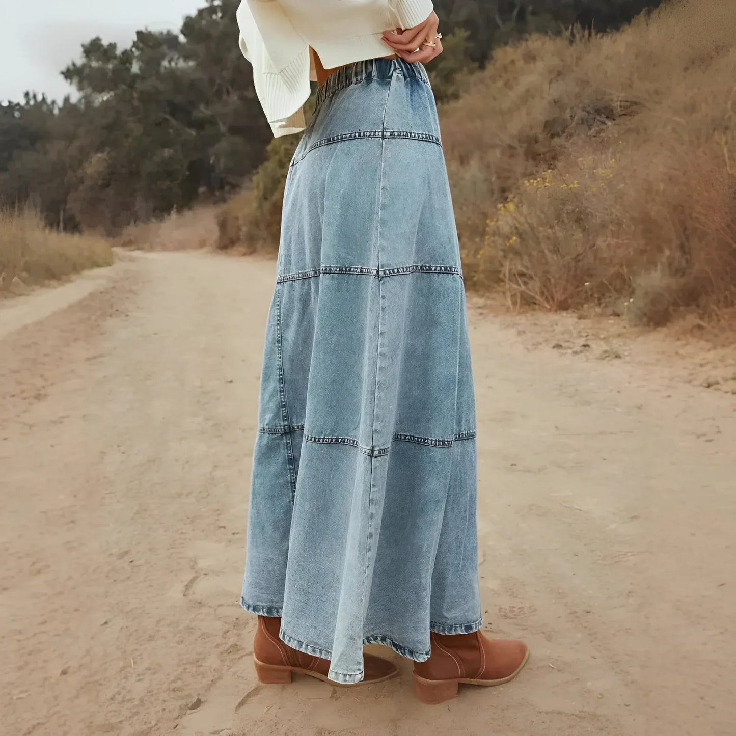 Angela® | Tiered women's denim skirt long