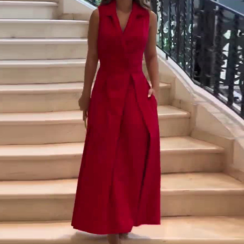 Naomi® | Crimson Midi V-Neck Dress