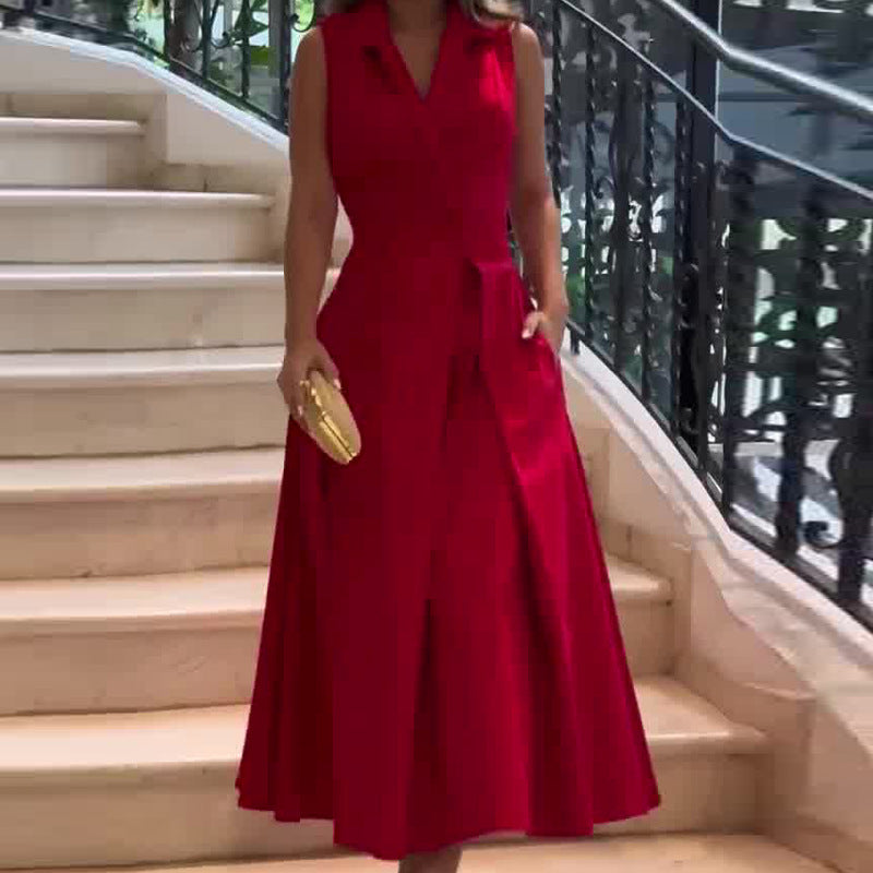 Naomi® | Crimson Midi V-Neck Dress
