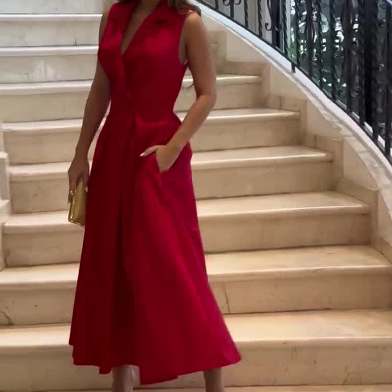 Naomi® | Crimson Midi V-Neck Dress
