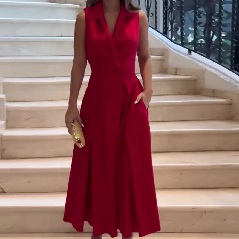 Naomi® | Crimson Midi V-Neck Dress