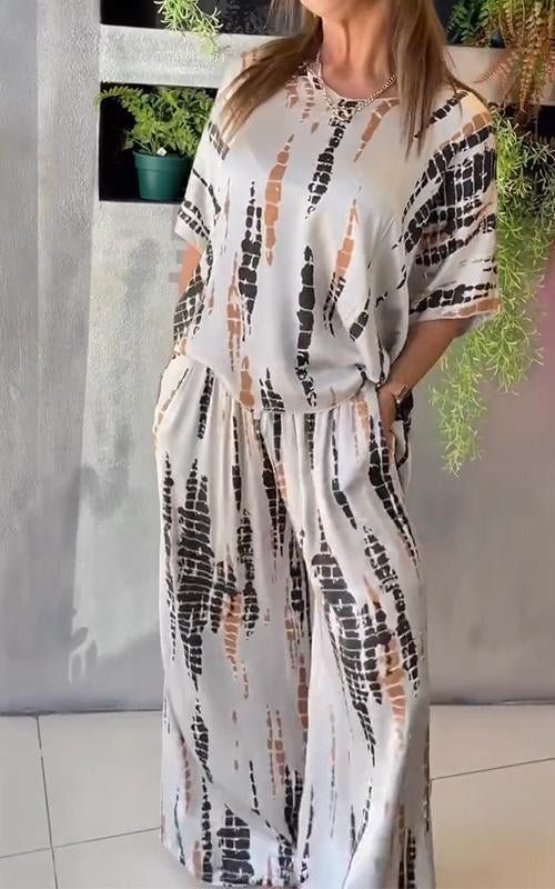 María Fernanda® | Elegant ladies satin suit set round neck
