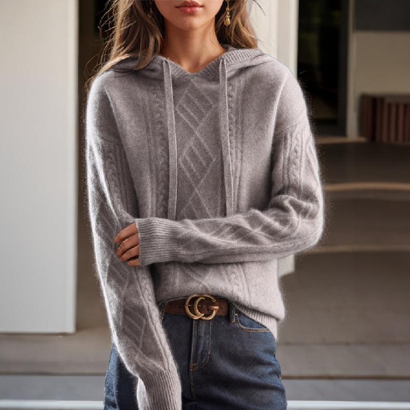 Jamie | Women's Cable Knit Hooded Pullover Jumper