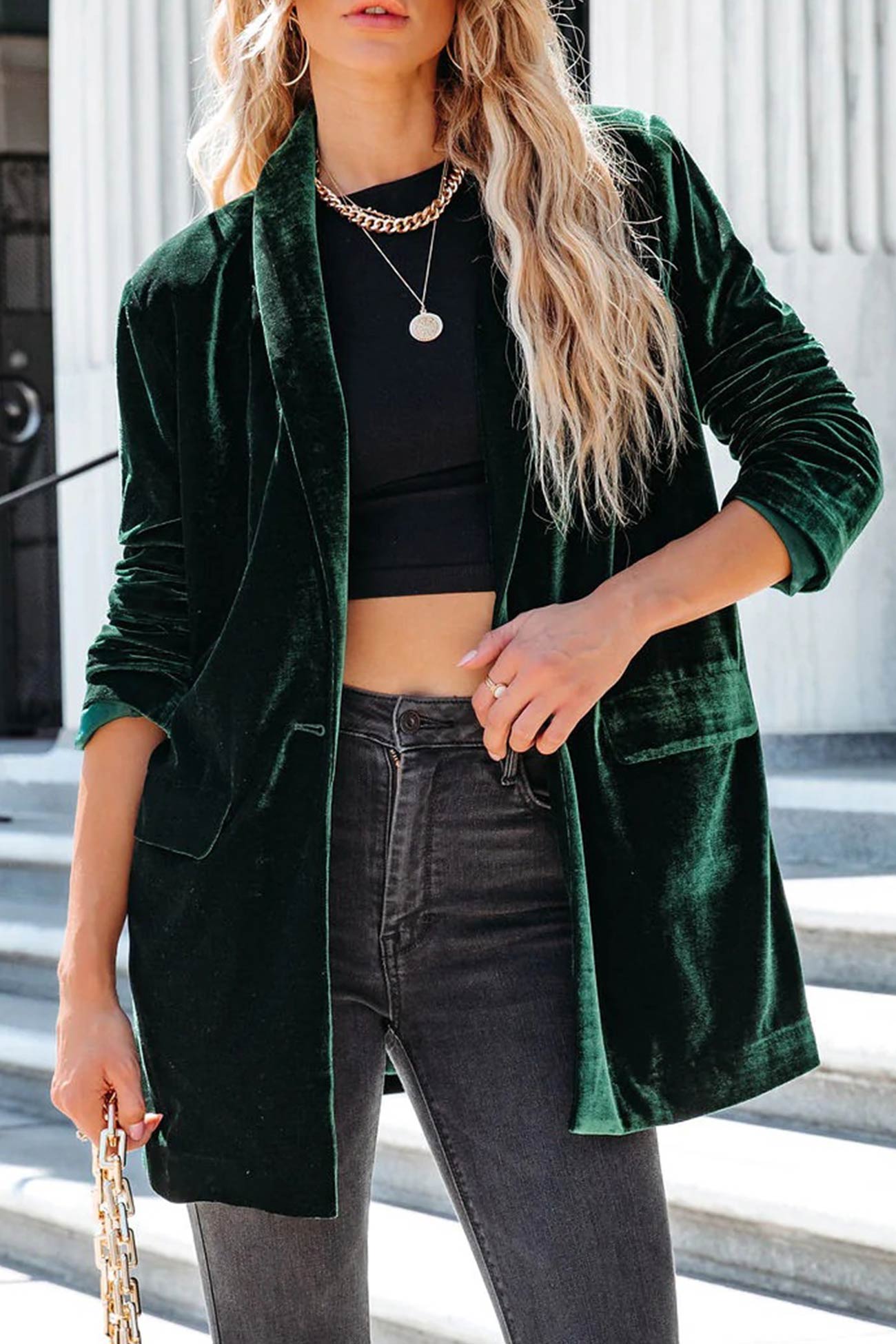 Miranda | Mid-length coat made of sturdy velvet with pockets