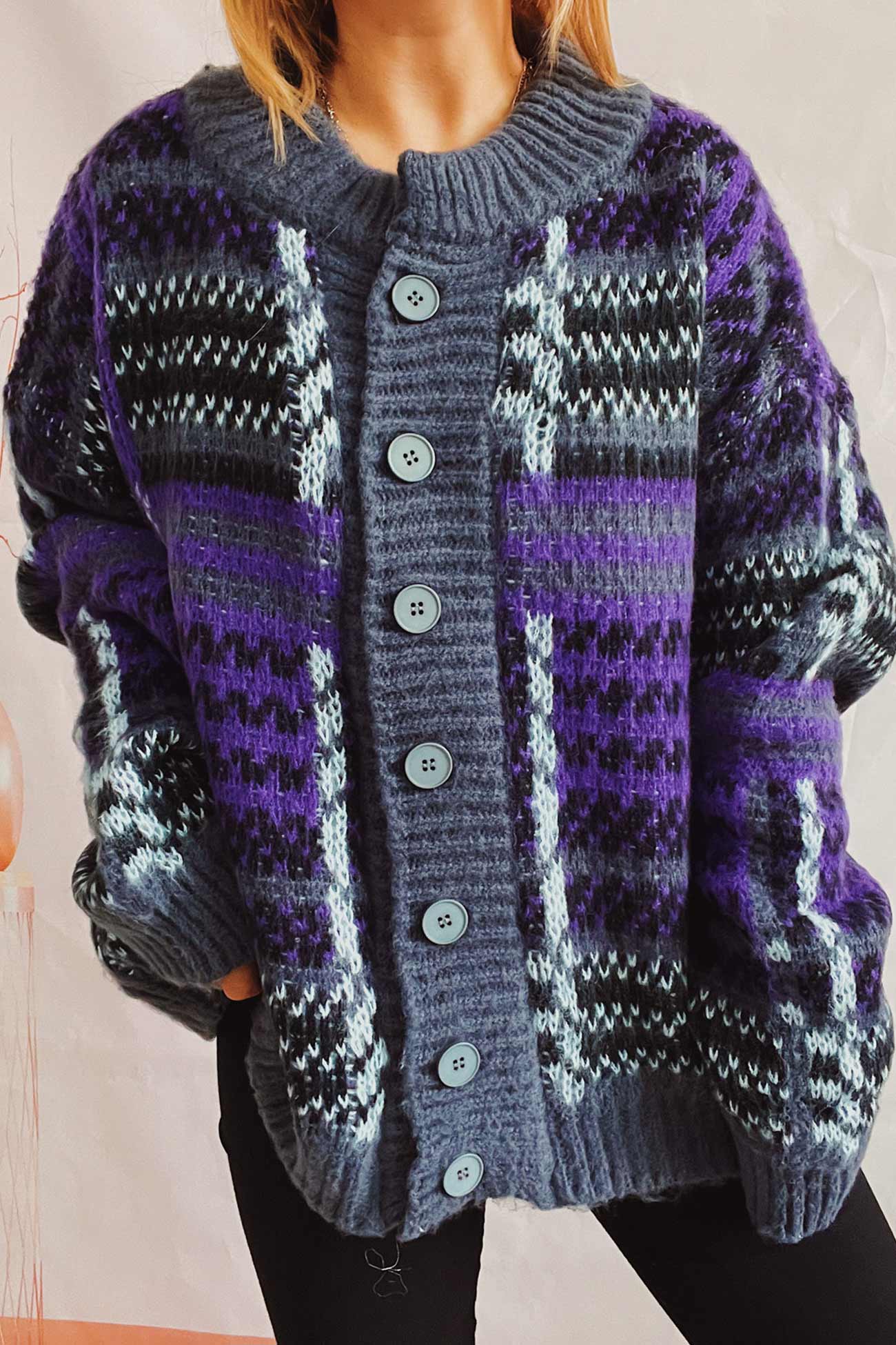 Karin | Vintage cardigan with contrast stripes
