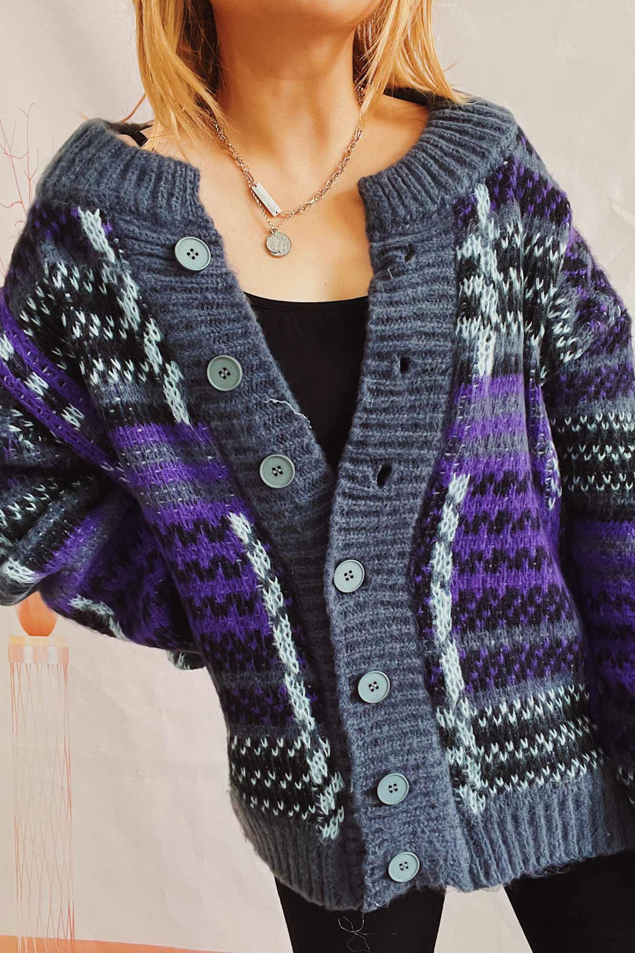 Karin | Vintage cardigan with contrast stripes