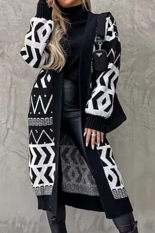 Daniela | Long vintage jacquard patchwork cardigan