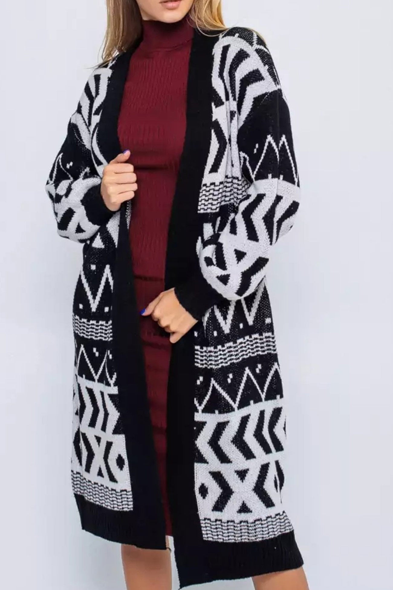 Daniela | Long vintage jacquard patchwork cardigan