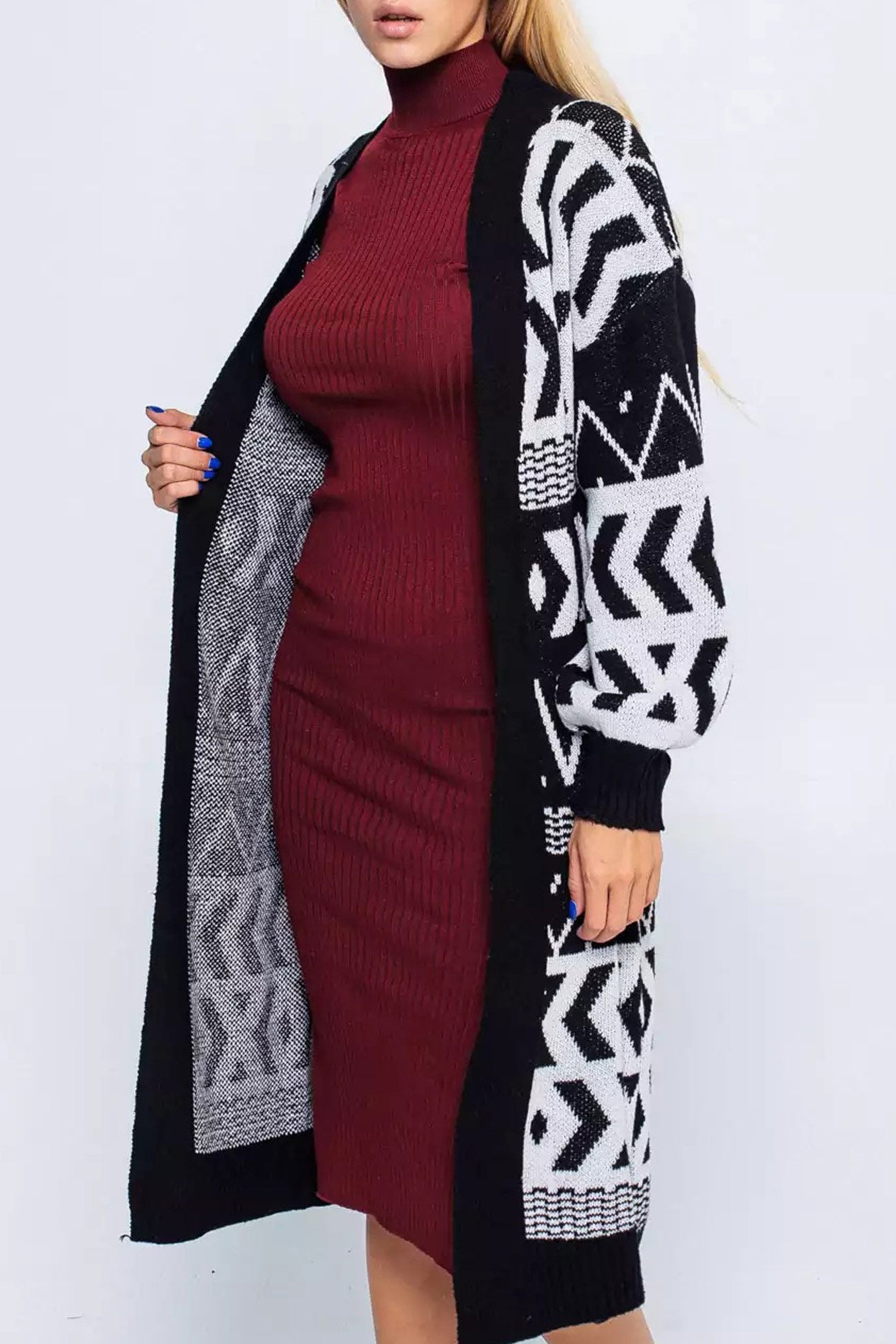 Daniela | Long vintage jacquard patchwork cardigan
