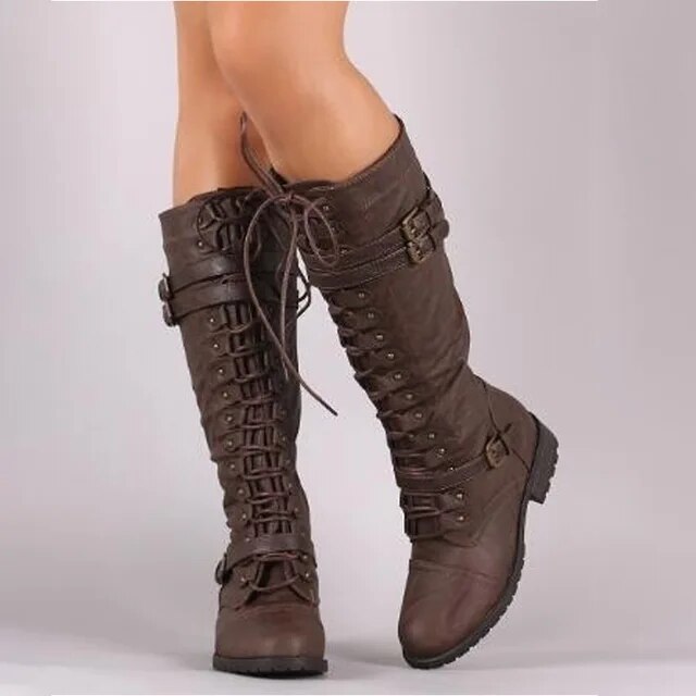 Leila® | Retro buckle lace-up boots for women