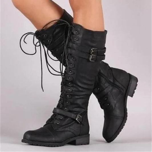 Leila | Retro buckle lace-up boots for women