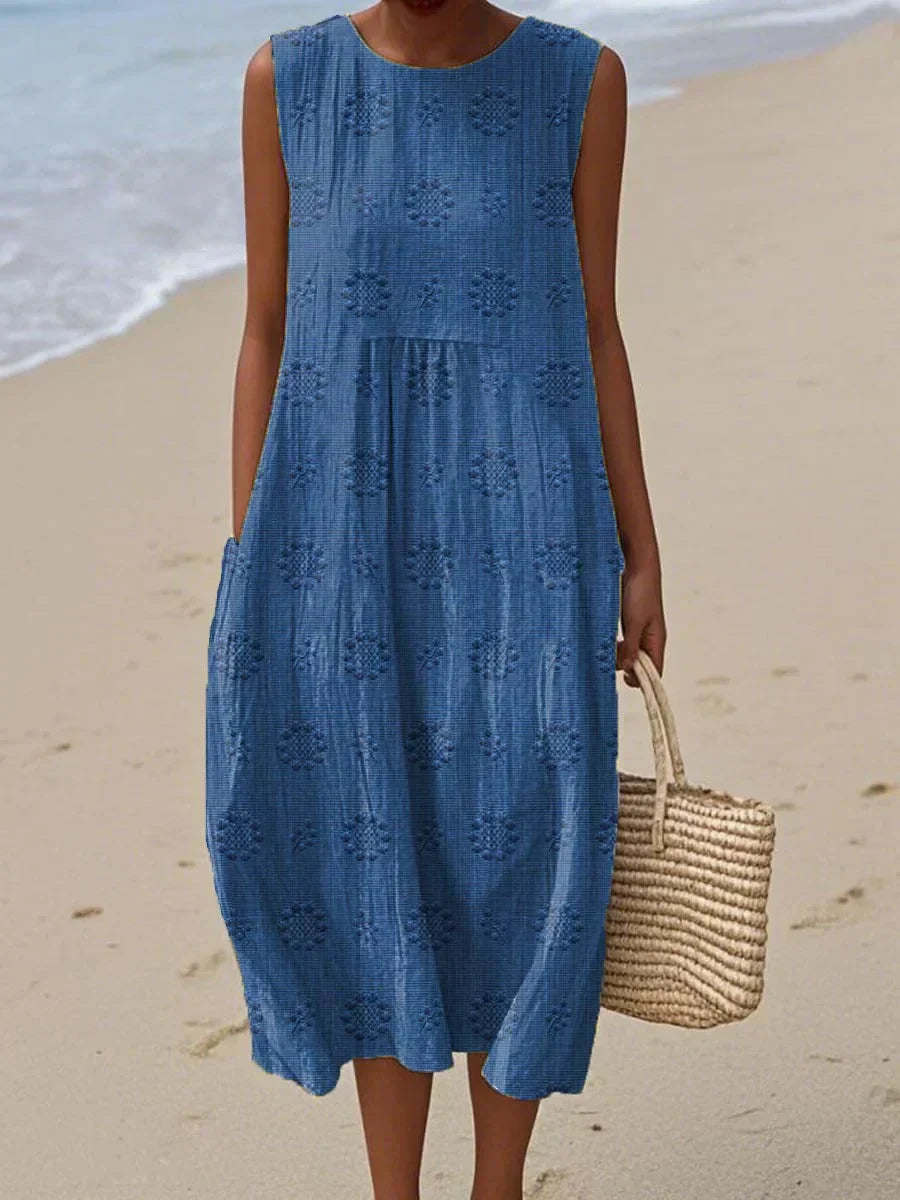 Iris® | Elegant sleeveless women's cotton dress with pockets