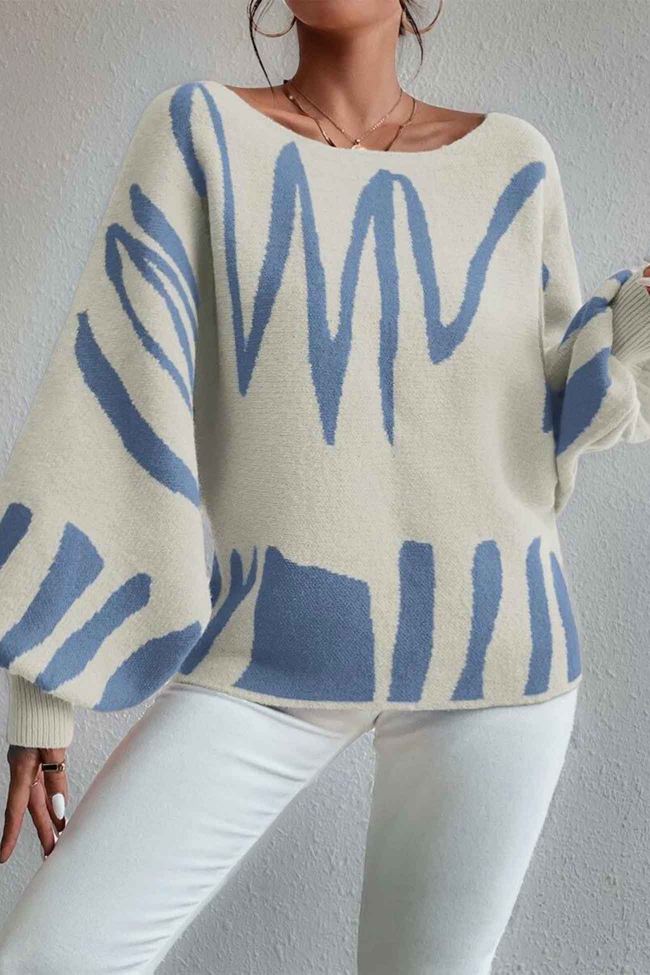 Anika | Knitted sweater with geometric lantern sleeves