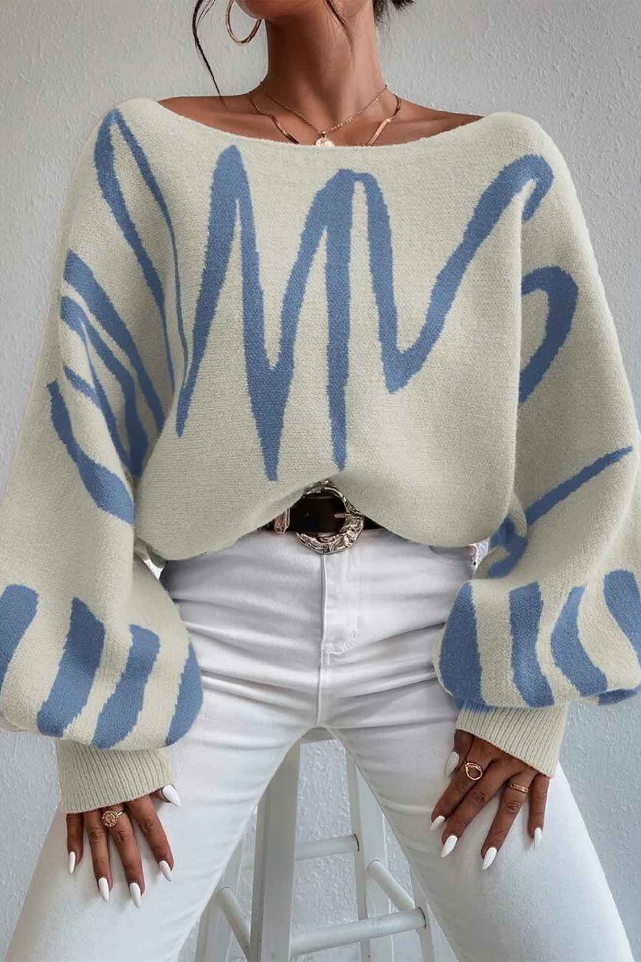 Anika | Knitted sweater with geometric lantern sleeves
