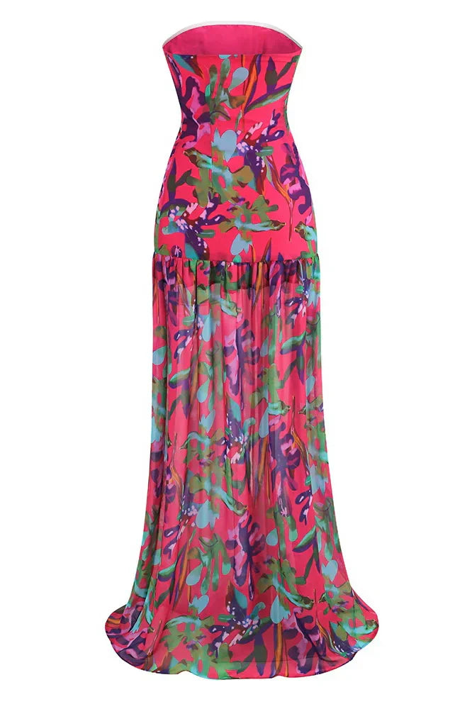 Isis® | Strapless Maxi Dress With Slit And Print