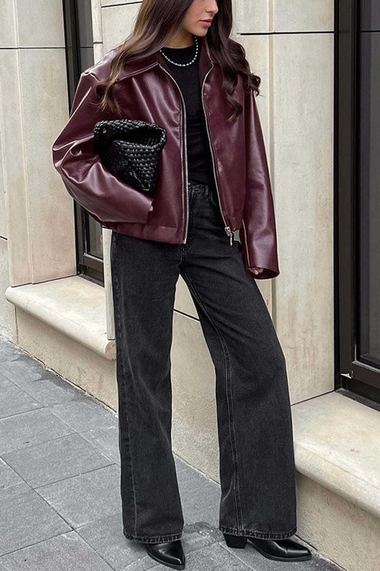 Monique | Wine red PU jacket with zip