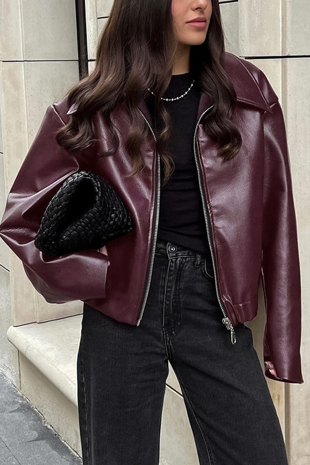 Monique | Wine red PU jacket with zip