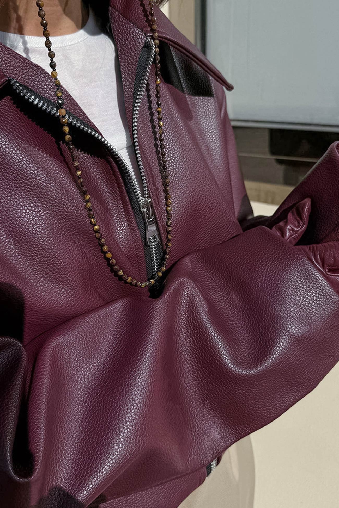 Monique | Wine red PU jacket with zip
