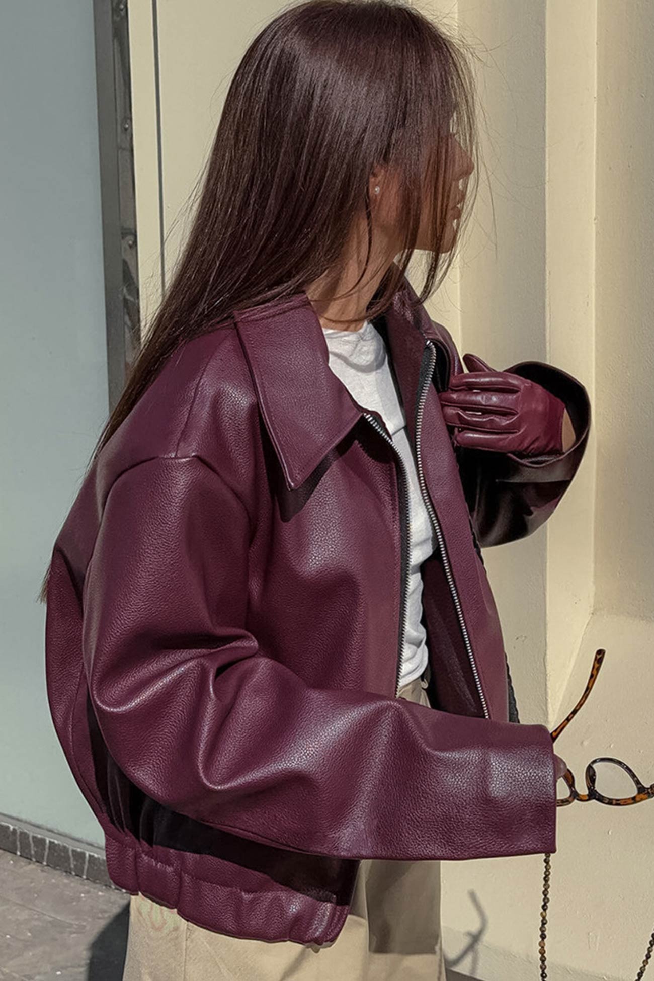 Monique | Wine red PU jacket with zip