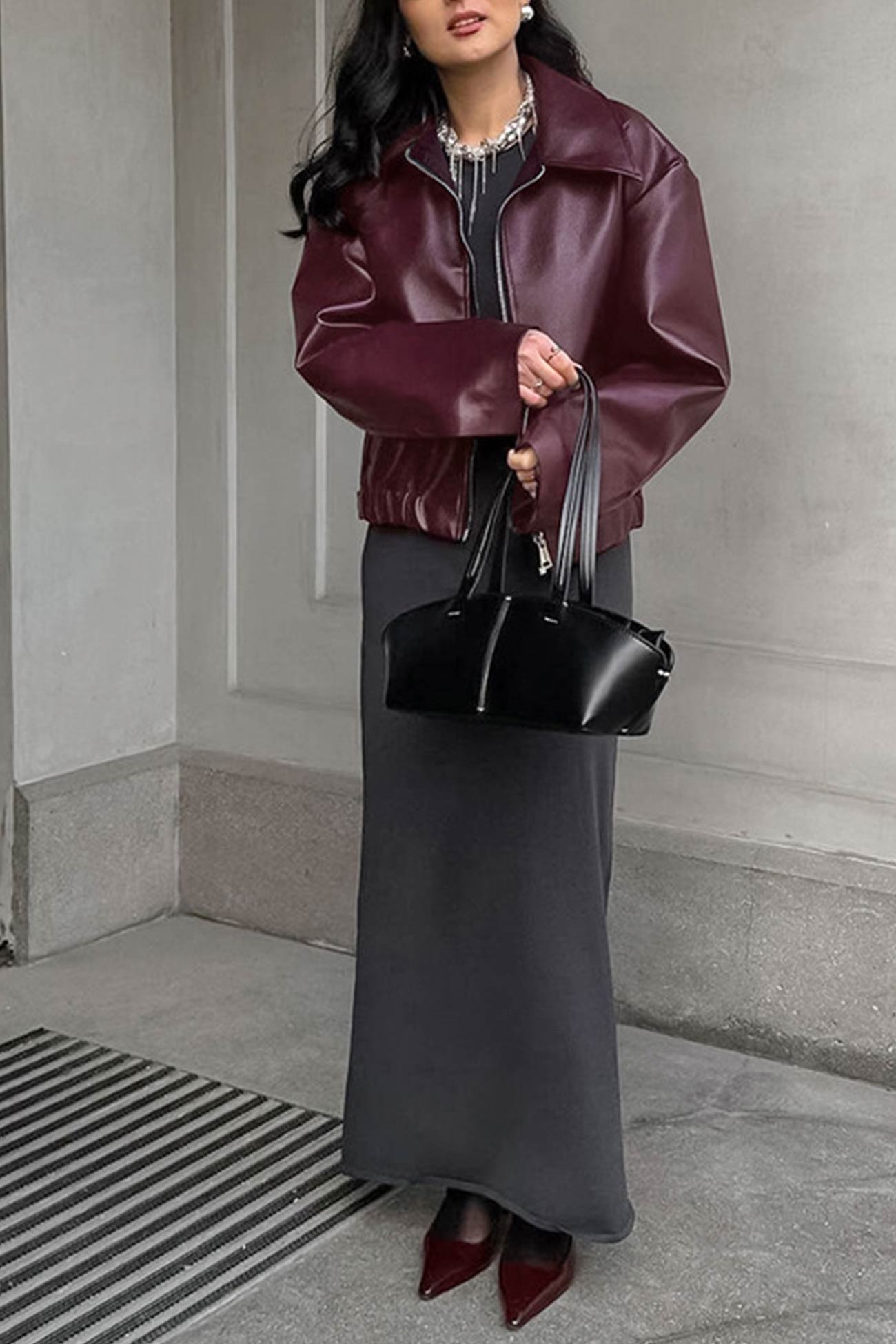 Monique | Wine red PU jacket with zip