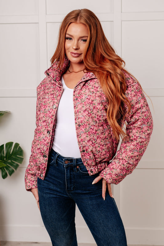 Ana | Floral puffer jacket in rose multi