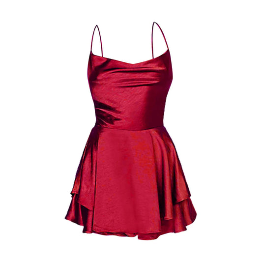 Elegant Sexy Backless Ruffled Halter Red Skirt Summer Evening Party Dresses Party Dress