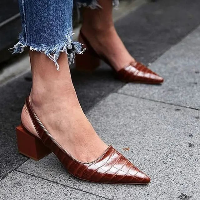 Esperanza® | Orthopedic Women'S Pumps With Block Heel And Crocodile Pattern