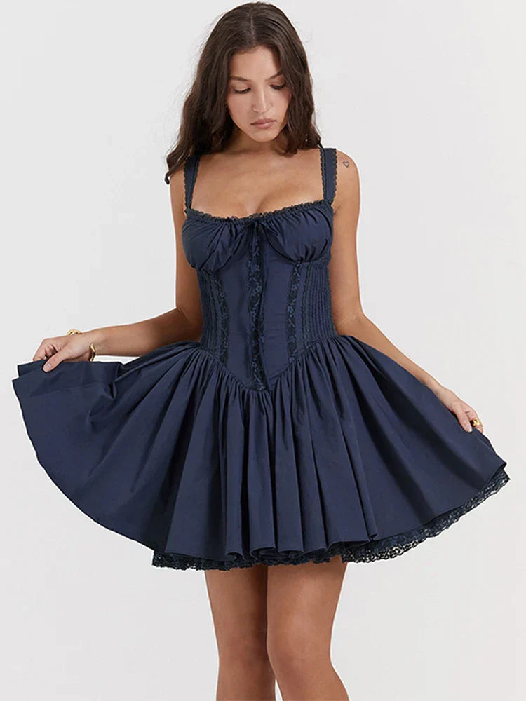 Cute Elegant Italian Noodle Strap Lace Up Red Party Dress