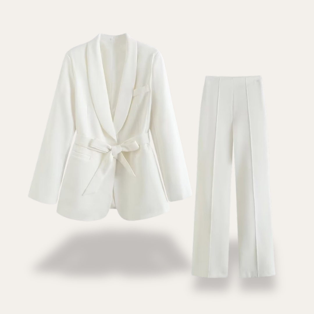 Hazel | Women’s Belted Blazer Wide Leg Trousers Set