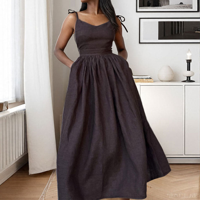 Maria | Women’s Midi Dress V Neck Open Back Slit