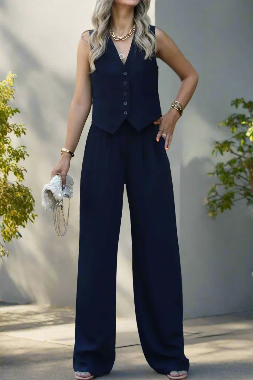 Brunella® | Elegant women's pantsuit set with V-neck and wide leg