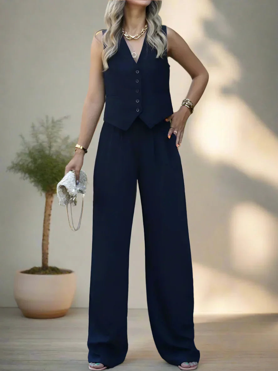 Brunella® | Elegant women's pantsuit set with V-neck and wide leg