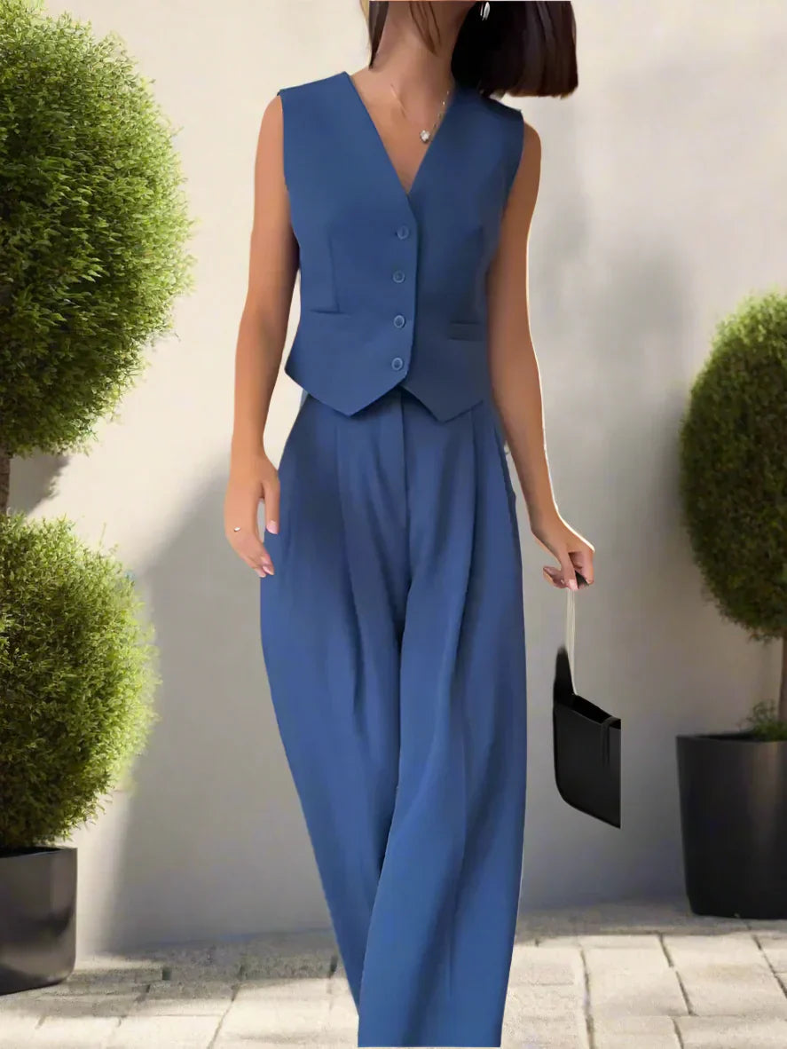 Brunella® | Elegant women's pantsuit set with V-neck and wide leg