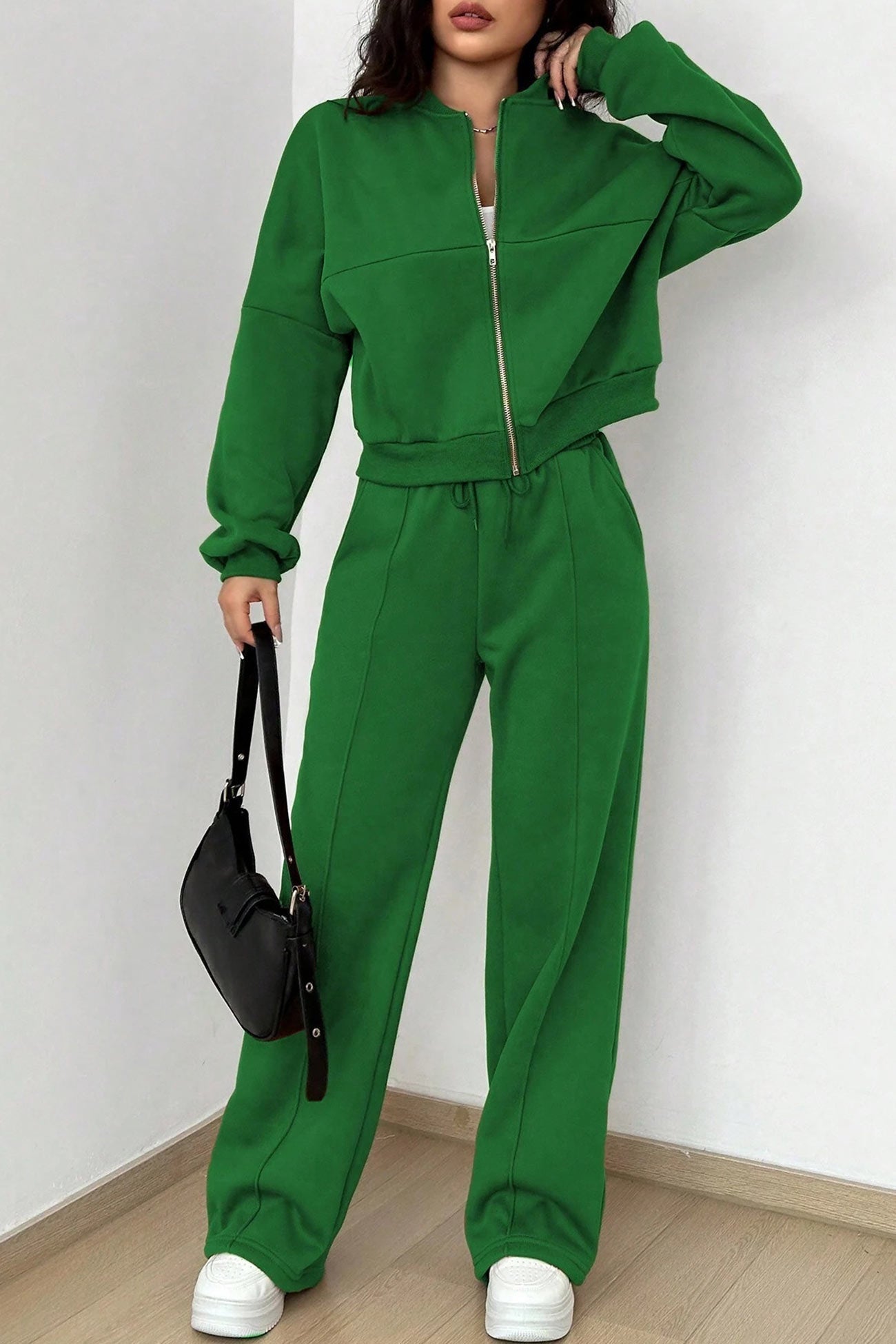 Giovanna | Collarless zipper cardigan pants set