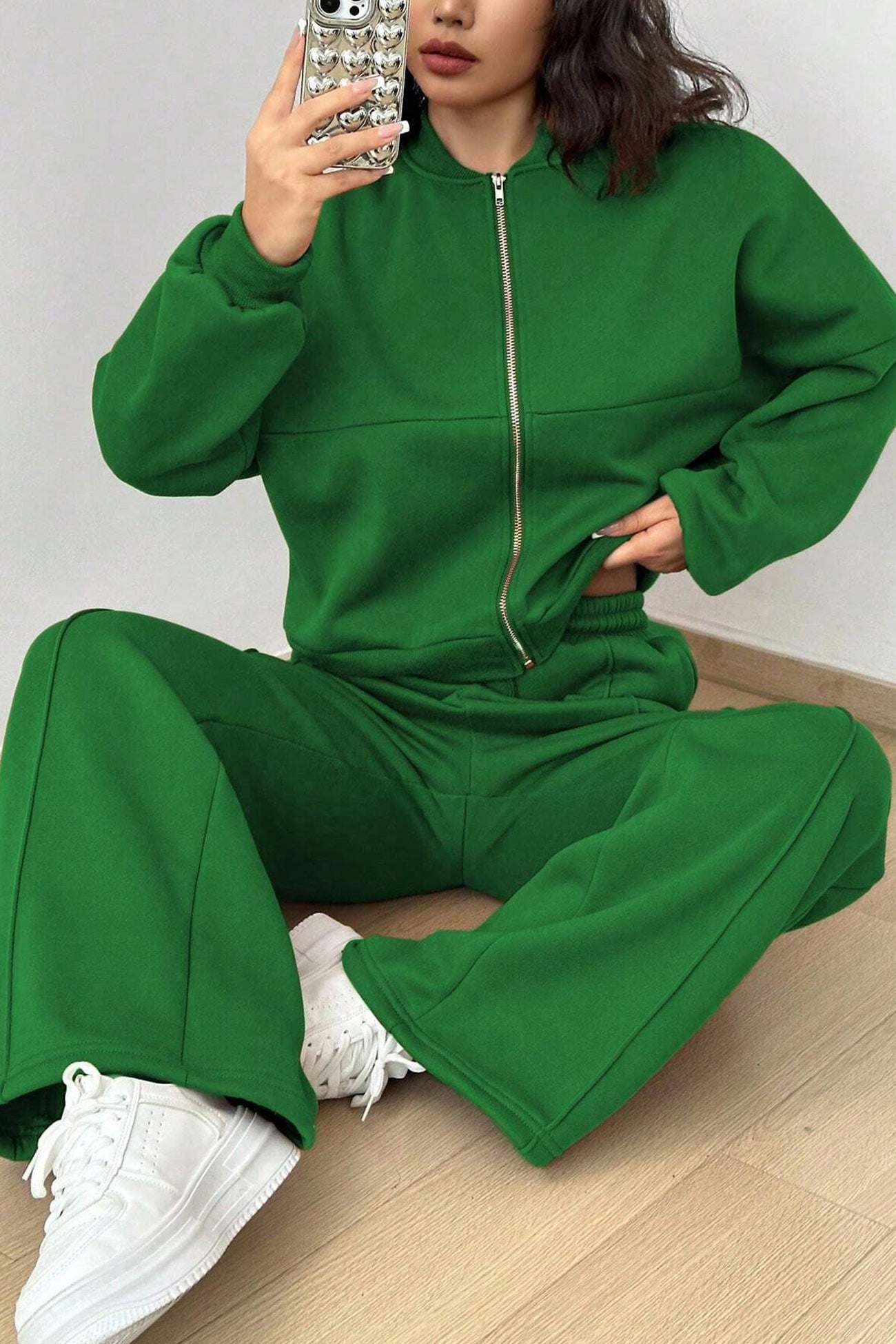 Giovanna | Collarless zipper cardigan pants set