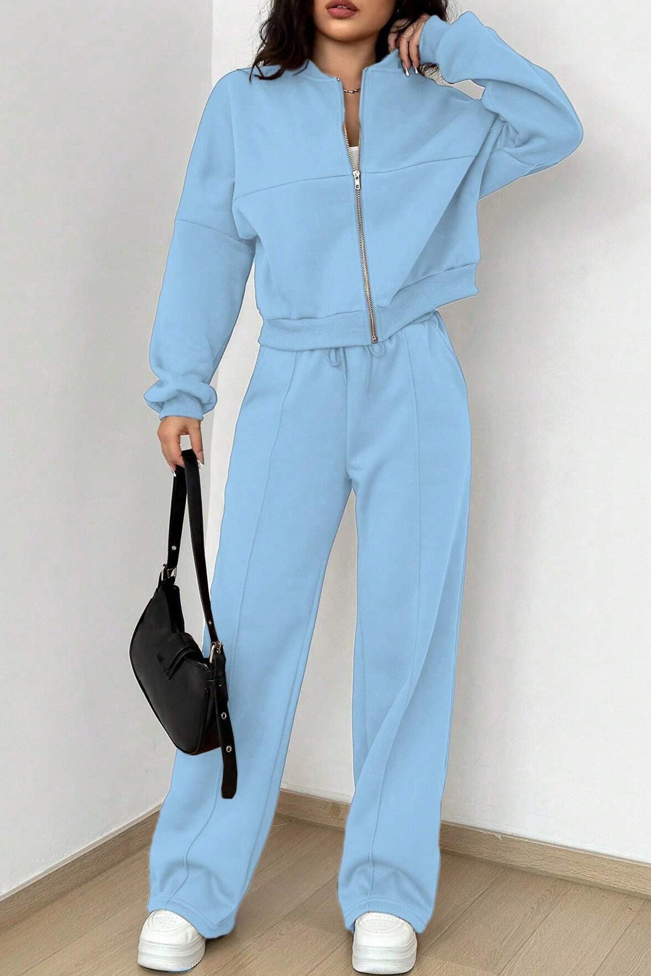 Giovanna | Collarless zipper cardigan pants set