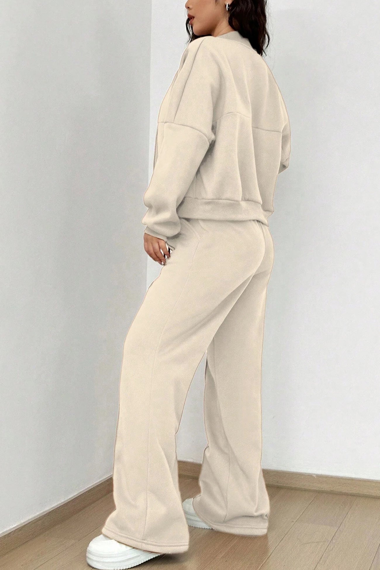 Giovanna | Collarless zipper cardigan pants set
