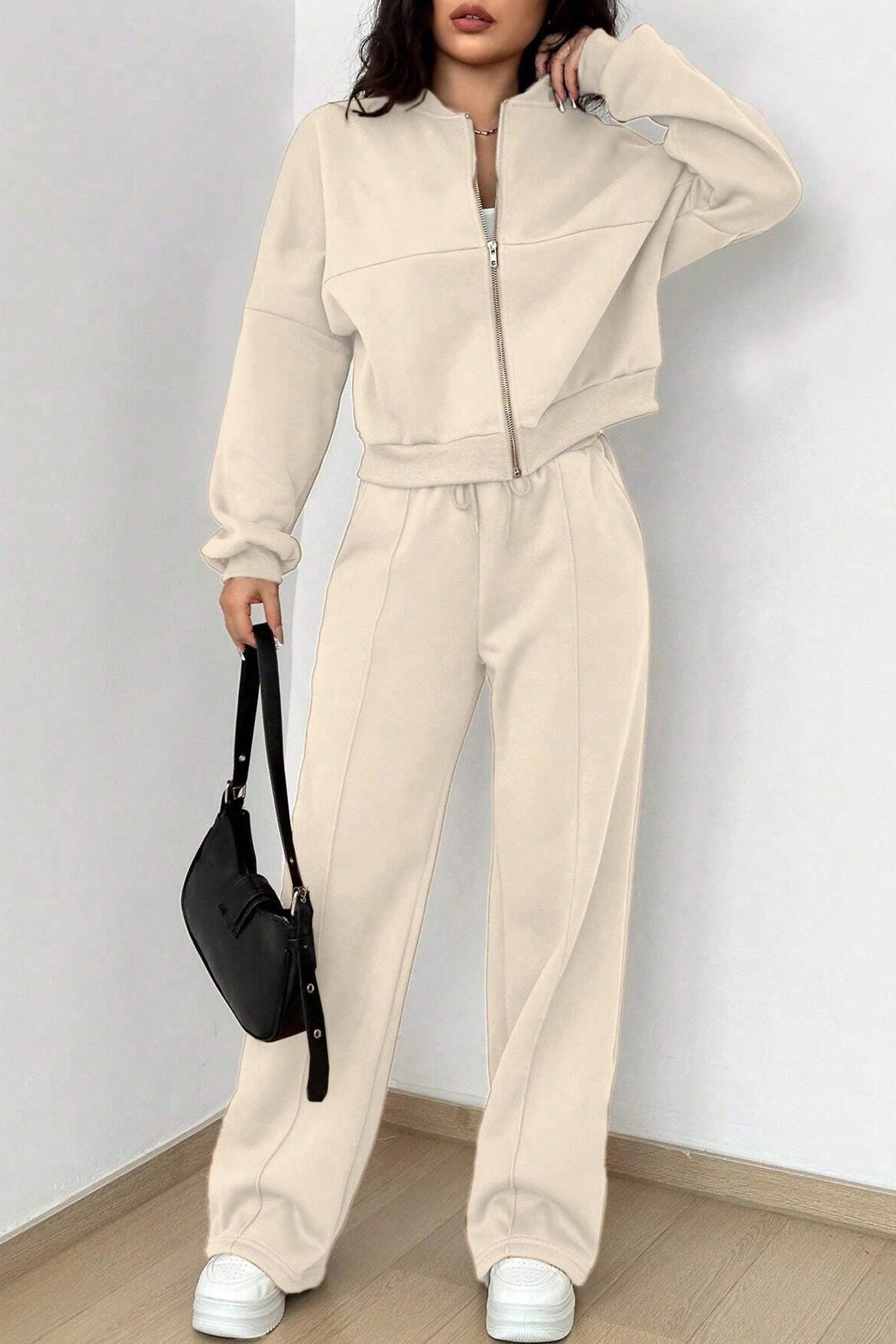 Giovanna | Collarless zipper cardigan pants set