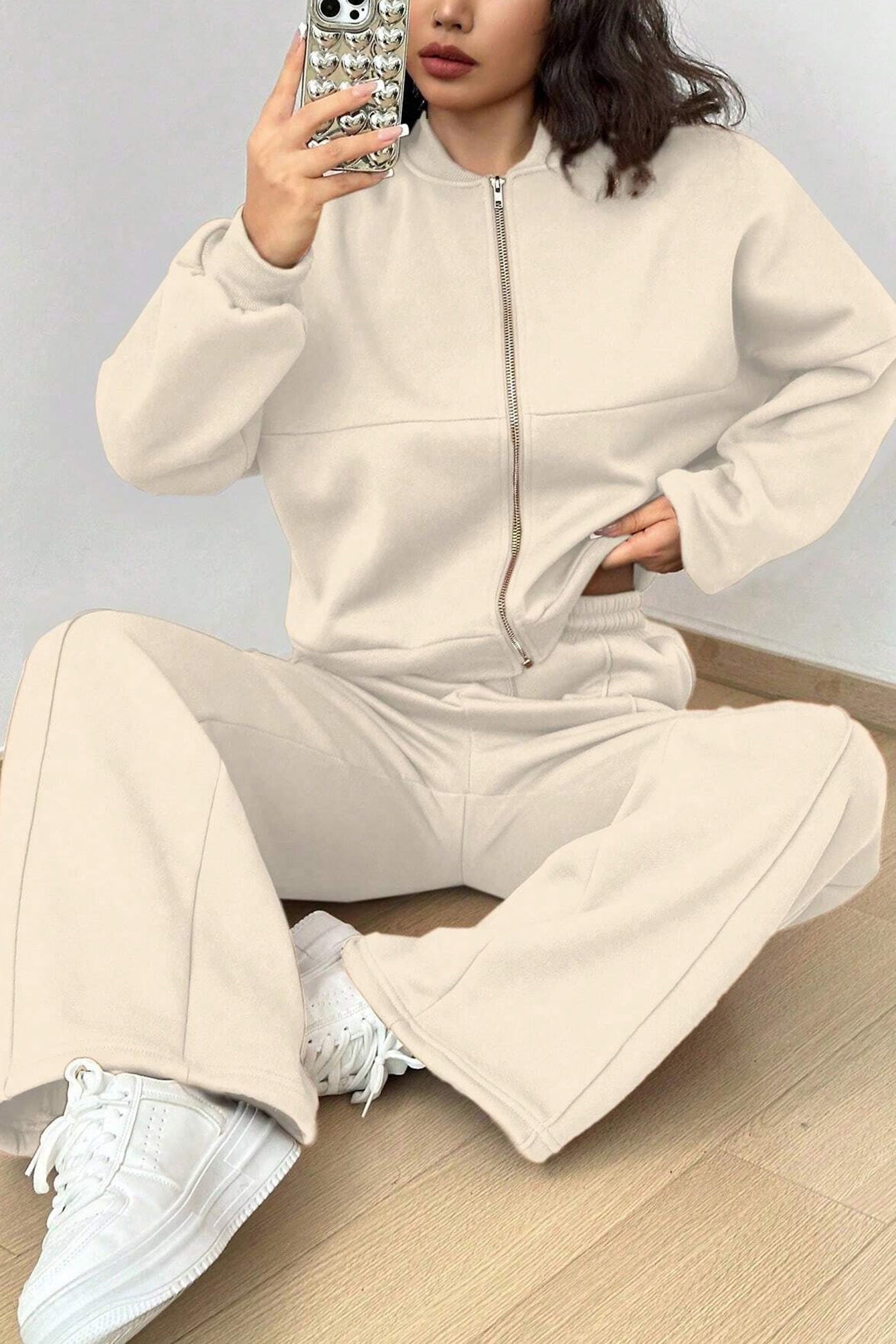 Giovanna | Collarless zipper cardigan pants set